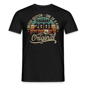 Geboren im Februar 2001 Vintage Geschenk - Februar 2001 - Männer T-Shirt - Schwarz - Vorne - AI Model Male 178 light (178cm)