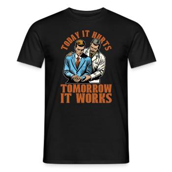 Physiothérapeute aujourd’hui, ça fait mal à la massothérapie - T-shirt homme - noir - Devant - AI Model Male 178 light (178cm)