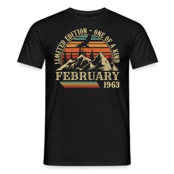 Février 1963 Rétro Né en Février 1963 Anniversaire - T-shirt homme - noir - Devant - AI Model Male 178 light (178cm)