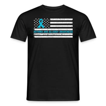 Sensibilisation à l’asthme et aux allergies Drapeau des États-Unis Ruban gris - T-shirt homme - noir - Devant - AI Model Male 178 light (178cm)