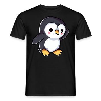 Süßer Cartoon Pinguin winkt - Männer T-Shirt - Schwarz - Vorne - AI Model Male 178 light (178cm)