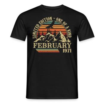February 1971 Retro Born February 1971 Birthday - Men's T-Shirt - black - Front - AI Model Male 178 light (178cm)