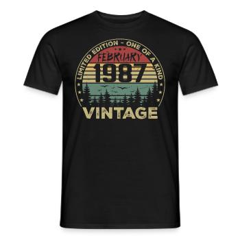Retro February 1987 Vintage Gift February 1987 - Men's T-Shirt - black - Front - AI Model Male 178 light (178cm)