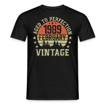 Février 1989 - Cadeau Anniversaire Février 1989 - T-shirt homme - noir - Devant - AI Model Male 178 light (178cm)