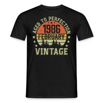 Février 1986 - Cadeau Anniversaire Février 1986 - T-shirt homme - noir - Devant - AI Model Male 178 light (178cm)