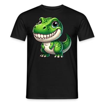 Cute Dino T-Rex Cartoon Teeth Show Smile - Men's T-Shirt - black - Front - AI Model Male 178 light (178cm)
