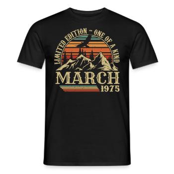 March 1975 Birthday Gift, Born In March 1975 - Men's T-Shirt - black - Front - AI Model Male 178 light (178cm)