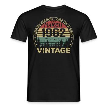 März 1962 - Bestes Geburtstagsgeschenk März 1962 - Männer T-Shirt - Schwarz - Vorne - AI Model Male 178 light (178cm)