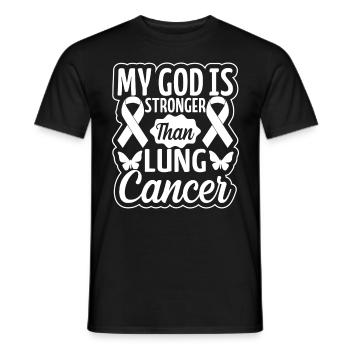 My God Is Stronger White Ribbon Carcinoma Lung - Men's T-Shirt - black - Front - AI Model Male 178 light (178cm)