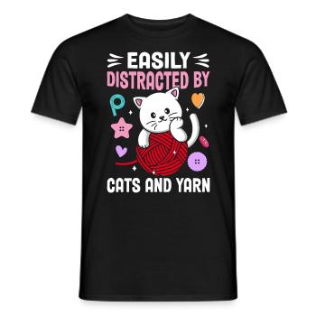 Leicht von Katzen und Garnhäkelkatzen abgelenkt - Männer T-Shirt - Schwarz - Vorne - AI Model Male 178 light (178cm)