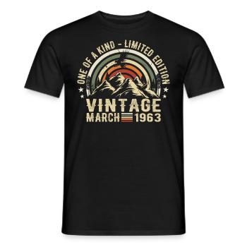 Né en mars 1963 - Born in march 1963 - T-shirt homme - noir - Devant - AI Model Male 178 light (178cm)