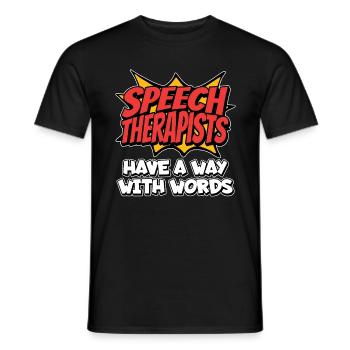 Les orthophonistes ont un moyen avec les mots Pathologie - T-shirt homme - noir - Devant - AI Model Male 178 light (178cm)