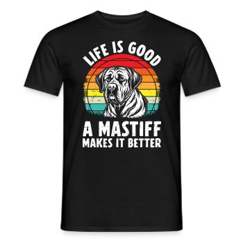 Life Is Good A Mastiff Makes It Better Retro - Men's T-Shirt - black - Front - AI Model Male 178 light (178cm)