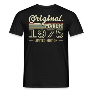 Born in March 1975 Birthday Gift March 1975 - Men's T-Shirt - black - Front - AI Model Male 178 light (178cm)