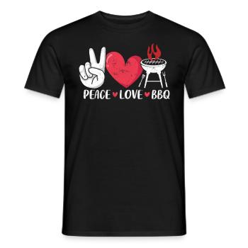 Peace Love BBQ Pitmaster Smoker Funny BBQ - Men's T-Shirt - black - Front - AI Model Male 178 light (178cm)