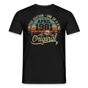 Jahrgang April 1981 - Original Geschenk April 1981 - Männer T-Shirt - Schwarz - Vorne - AI Model Male 178 light (178cm)