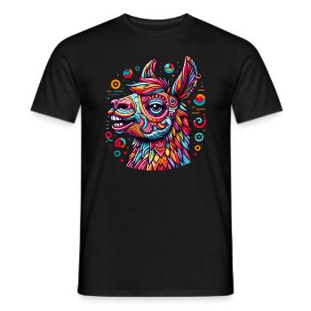 ALPACA HIPPIE TATTOO COLORFUL COLORFUL RAINBOW - Men's T-Shirt - black - Front - AI Model Male 178 light (178cm)