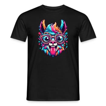 ALPAKA NERD BRILLE VERRÜCKT CRAZY BUNT REGENBOGEN - Männer T-Shirt - Schwarz - Vorne - AI Model Male 178 light (178cm)