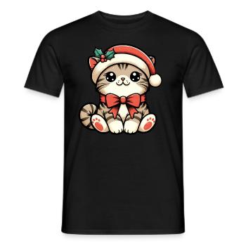 HAUSKATZE MIEZE KÄTZCHEN HAUSTIER WEIHNACHTSMÜTZE - Männer T-Shirt - Schwarz - Vorne - AI Model Male 178 light (178cm)