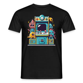 ARCADE SLOT MACHINE CASINO JOYSTICK MONSTER CRAZY - Men's T-Shirt - black - Front - AI Model Male 178 light (178cm)