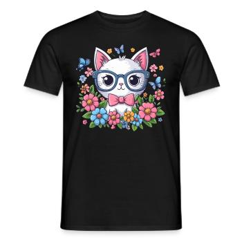 CAT, KITTEN, KITTEN, PET, FLOWER, MEADOW, SPRING - Men's T-Shirt - black - Front - AI Model Male 178 light (178cm)