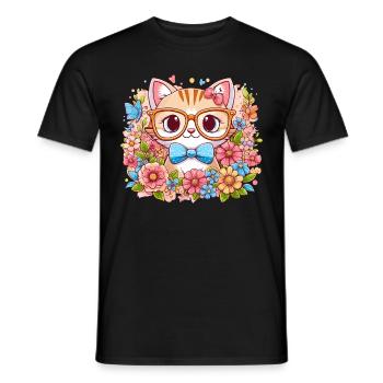 CAT, KITTEN, KITTEN, PET, FLOWER, MEADOW, SPRING - Men's T-Shirt - black - Front - AI Model Male 178 light (178cm)