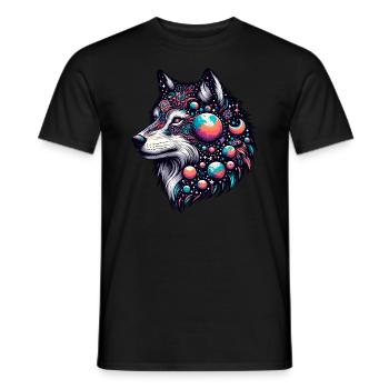 LOUP, COSMIQUE, UNIVERS, PLANÈTE, ÉTOILES, GALAXIE, MONDE - T-shirt homme - noir - Devant - AI Model Male 178 light (178cm)