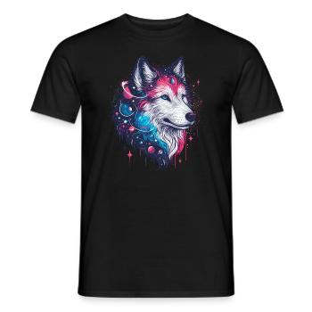 LOUP, COSMIQUE, UNIVERS, PLANÈTE, ÉTOILES, GALAXIE, MONDE - T-shirt homme - noir - Devant - AI Model Male 178 light (178cm)