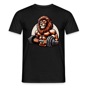 POWERFUL LION POWER MUSCLE BUILDING WEIGHTLIFTING GYM - Men's T-Shirt - black - Front - AI Model Male 178 light (178cm)