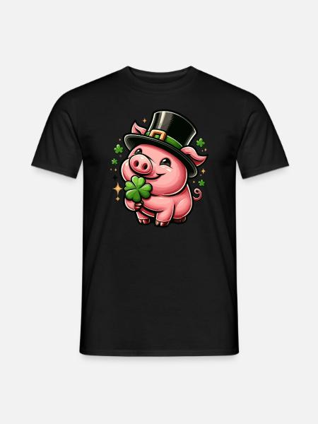 GLÜCKSSCHWEIN KLEEBLATT ZYLINDER GLÜCK WOHLSTAND - Männer T-Shirt - Schwarz
