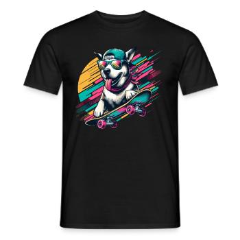 HUSKY SIBÉRIEN CHIEN SKATEBOARD SPORT LUNETTES COOL - T-shirt homme - noir - Devant - AI Model Male 178 light (178cm)