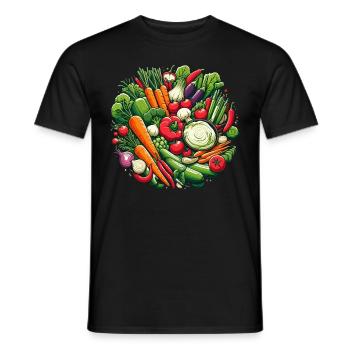 VEGETABLE PLATTER, VEGETABLE, PLANT, COLORFUL, VEGETARIAN, VEGAN - Men's T-Shirt - black - Front - AI Model Male 178 light (178cm)