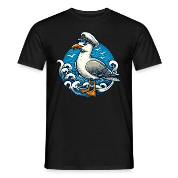 SEAGULL CAPTAIN CAP SEA WAVES MARITIME BLUE ANCHOR - Men's T-Shirt - black - Front - AI Model Male 178 light (178cm)