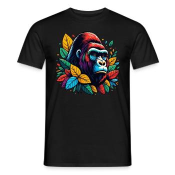 GORILLA AFFE TIER BUNT HERBST BLÄTTER ERNST WÜTEND - Männer T-Shirt - Schwarz - Vorne - AI Model Male 178 light (178cm)
