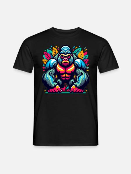 GORILLA AFFE TIER BUNT HERBST BLÄTTER ERNST WÜTEND - Männer T-Shirt - Schwarz
