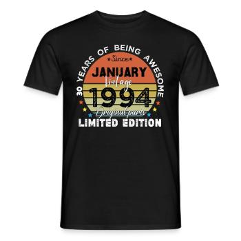 30 Jahre alt Baujahr 1994 Jahrgang Januar 1994 - Männer T-Shirt - Schwarz - Vorne - AI Model Male 178 light (178cm)