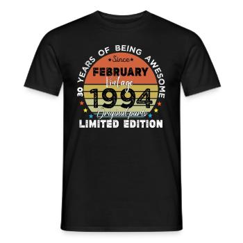 30 Jahre alt Baujahr 1994 Jahrgang Februar 1994 - Männer T-Shirt - Schwarz - Vorne - AI Model Male 178 light (178cm)