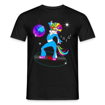 Costume année 80 vintage licorne disco - T-shirt homme - noir - Devant - AI Model Male 178 light (178cm)