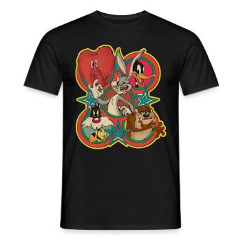 Looney Tunes Bugs Bunny Logo Gruppenbild Vintage - Männer T-Shirt - Schwarz - Vorne - AI Model Male 178 light (178cm)