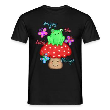 beautiful saying joy happiness frog on toadstool - Men's T-Shirt - black - Front - AI Model Male 178 light (178cm)