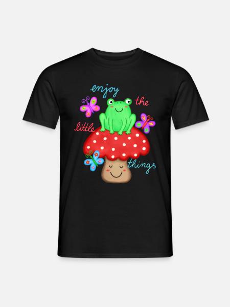 schöner Spruch Freude Glück Frosch auf Fliegenpilz - Männer T-Shirt - Schwarz