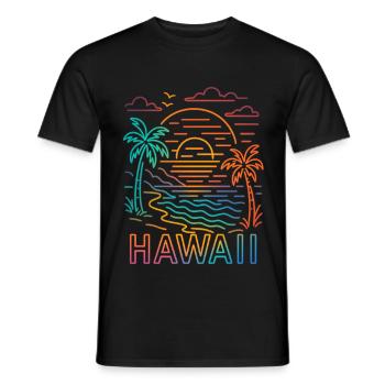 Vie colorée sur la plage d’Hawaï au coucher du soleil - T-shirt homme - noir - Devant - AI Model Male 178 light (178cm)