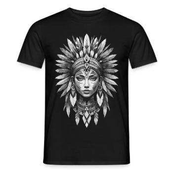 Femme Indienne - Tatouage Géométrique Tribal - T-shirt homme - noir - Devant - AI Model Male 178 light (178cm)