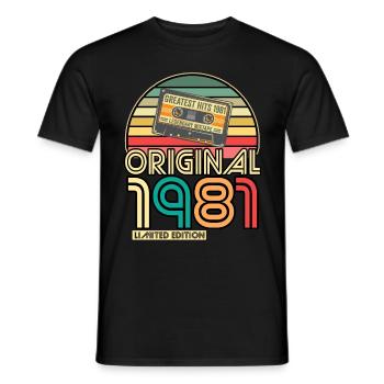 Cassette Bande Rétro Vintage 1981 40.Anniversaire - T-shirt homme - noir - Devant - AI Model Male 178 light (178cm)