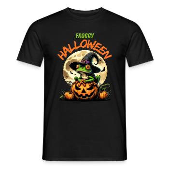 Halloween Frog Witch Pumpkin Full Moon Funny - Men's T-Shirt - black - Front - AI Model Male 178 light (178cm)