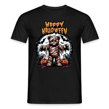 Happy Halloween Teddy Bear Zombie Halloween Costume - Men's T-Shirt - black - Front - AI Model Male 178 light (178cm)