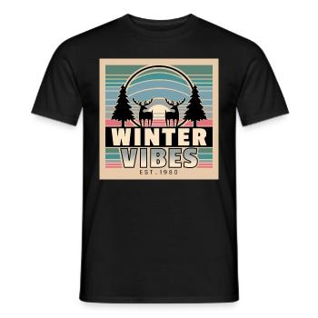 Ambiance hivernale : Coucher de soleil rétro et nature - T-shirt homme - noir - Devant - AI Model Male 178 light (178cm)