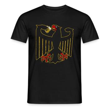 Funny German Federal Eagle drinks beer - Men's T-Shirt - black - Front - AI Model Male 178 light (178cm)