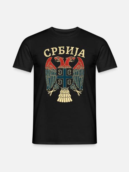 Serbien Wappen Kyrillisch - Männer T-Shirt - Schwarz