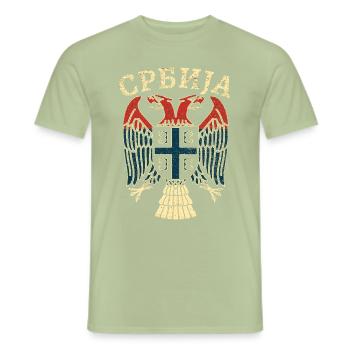 Serbien Wappen Kyrillisch - Männer T-Shirt - Sage - Vorne - AI Model Male 178 light (178cm)